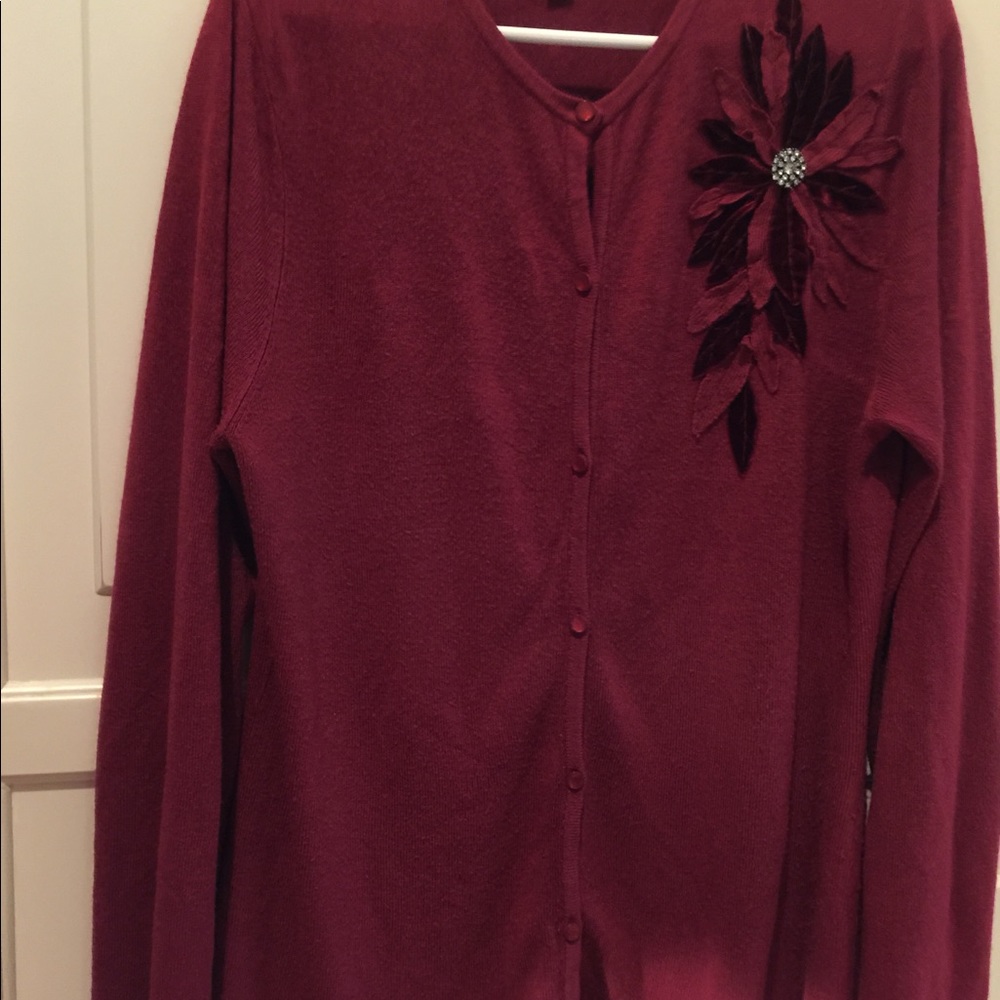 Linden Hill burgundy poinsettia sweater